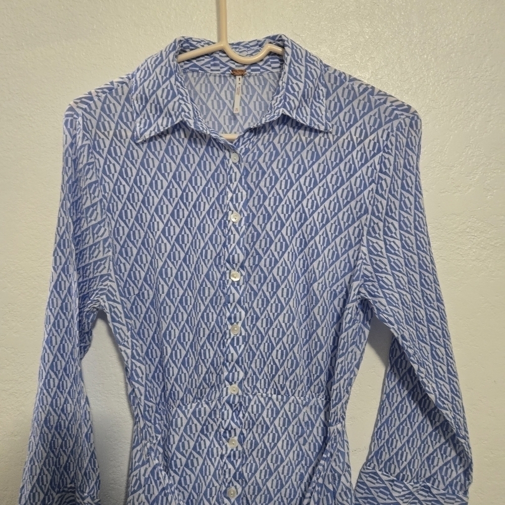 Free People Rillo Blue Beach Summer Shirtdress size XS - Picture 5 of 11